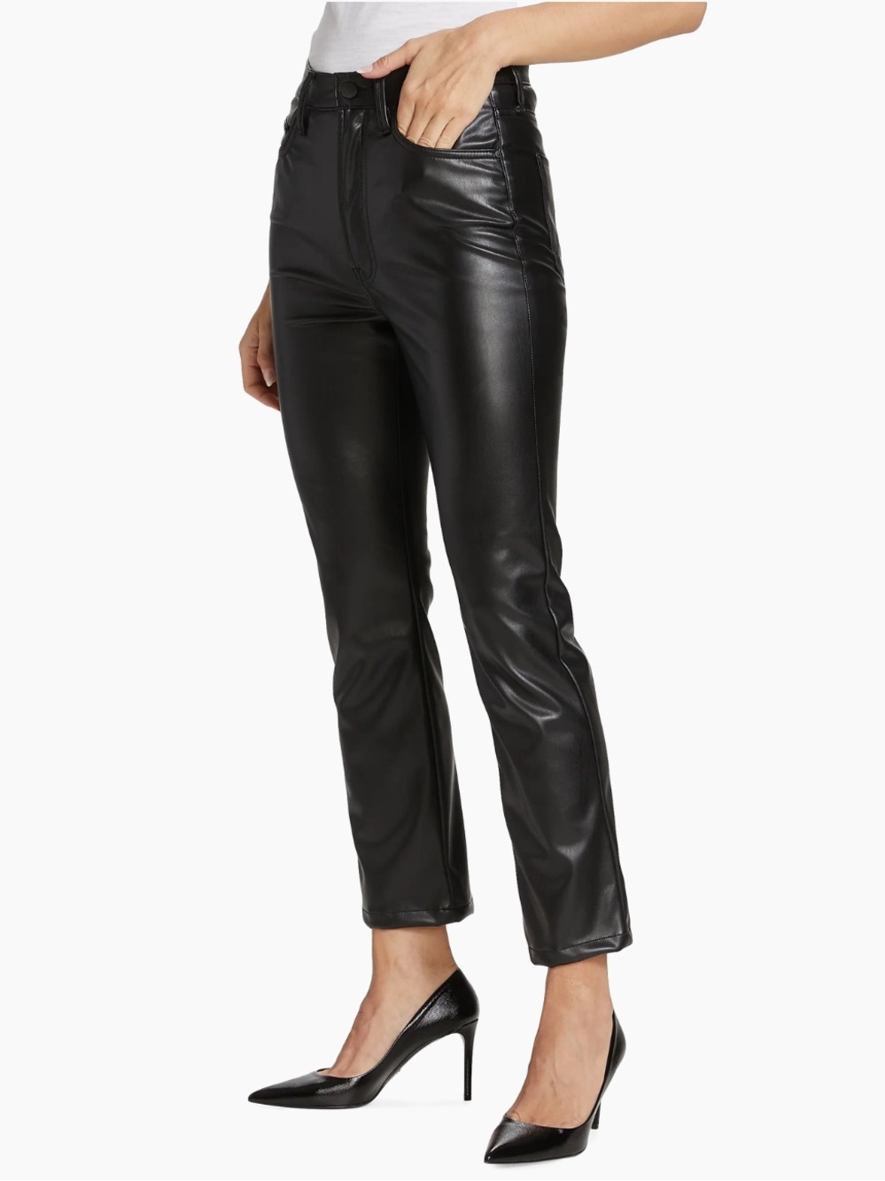 MOTHER Rider High Rise Cropped Faux Leather Jeans - Picture 3 of 7